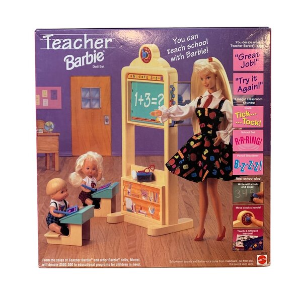 Teacher Barbie Doll & Kids Gift Set 1995 Mattel 13914 Rare 1st Ed. No Underwear - Picture 2 of 12